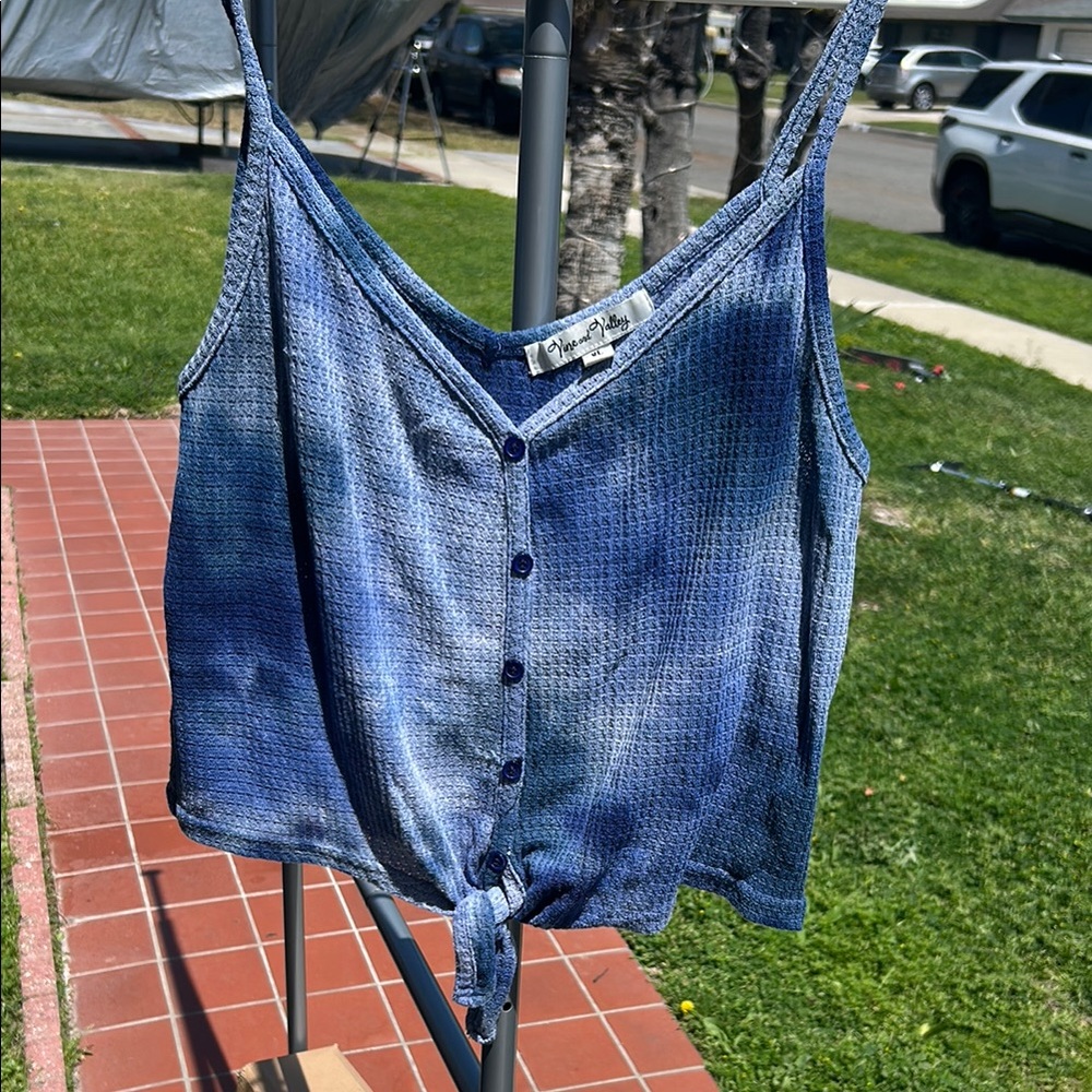 Blue Tie-Front Women's Top